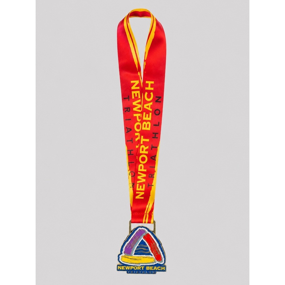 Newport Beach Triathlon Finisher Medal Gold Tone Enamel Wilson Trophy Ribbon